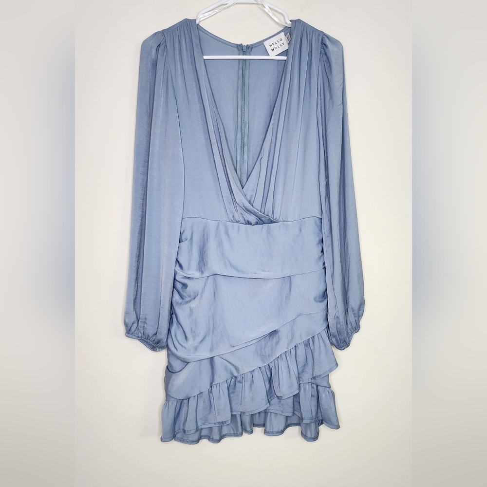 Light Blue V-Neck Ruffle Mini Dress - Picture 4 of 15